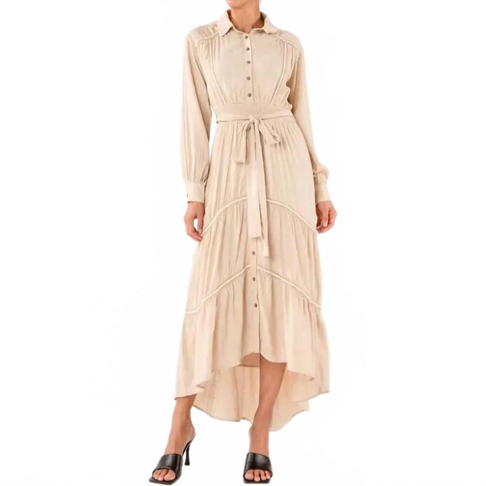 NEW MISS ME button up tiered dress in taupe
